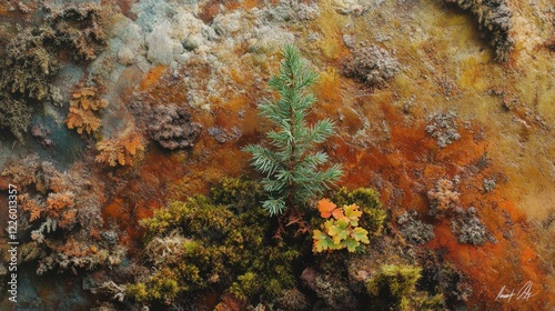 Resilient Green Sprout Against Vibrant Orange and Brown Background