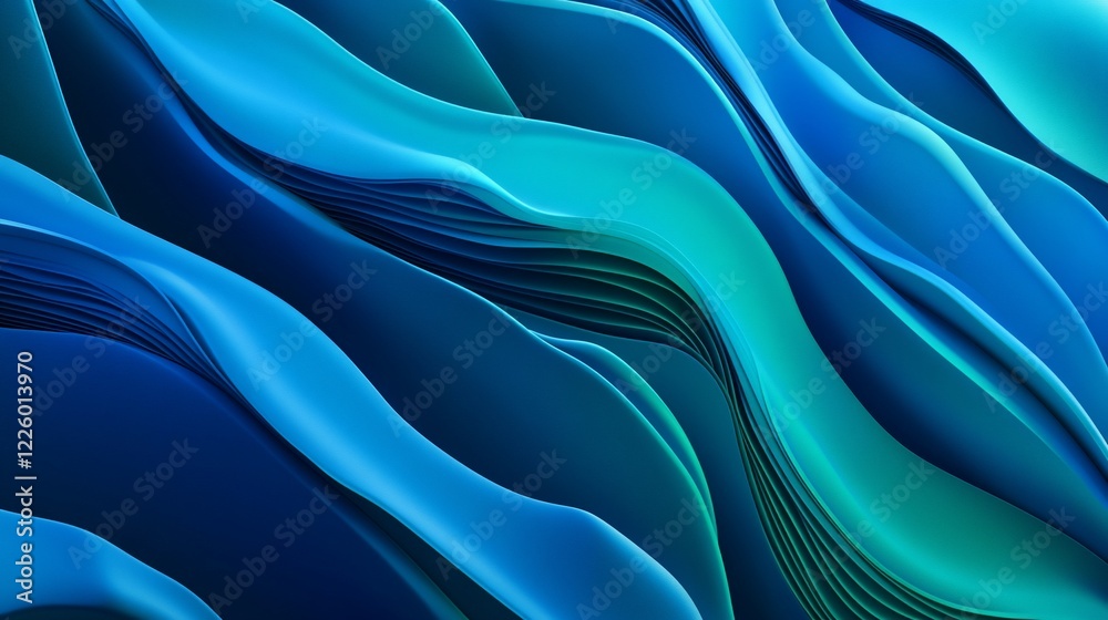 Obraz premium Abstract blue and teal fluid waves with smooth gradients and layered structure for a modern design