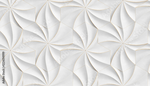 3D expensive wallpaper of architectural modules is black and brown with red gold frayed edges.