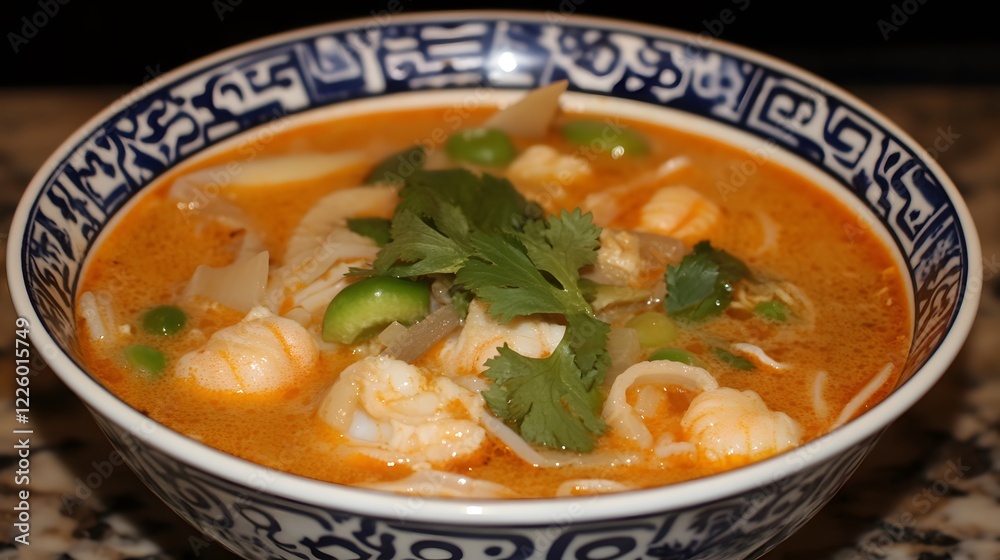 Delicious Creamy Tom Yum Soup with Shrimp and Noodles Delicious Creamy Tom Yum Soup with Shrimp and Noodles