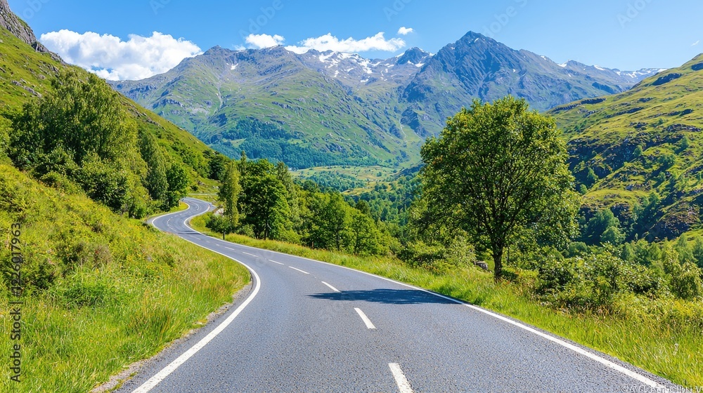 Fototapeta premium Winding mountain road, summer, Alps, scenic drive, travel