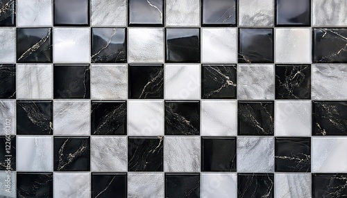 Striking Black White Marble Tile Checkerboard Texture Timeless Pattern on Modern Minimalist Backdrop for Design Inspiration