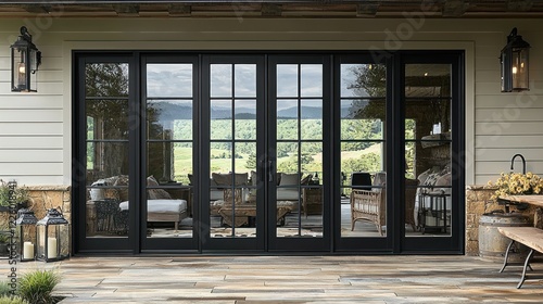 Wallpaper Mural Stunning Black Frame French Doors with Mountain View Torontodigital.ca