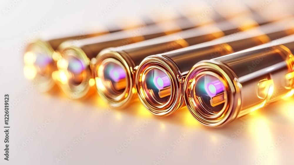 A dynamic angle of stacked battery pouch cells with reflective metallic finishes, set against a white gradient background, clean energy theme A dynamic angle of stacked battery pouch cells with reflective metallic finishes, set against a white gradient background, clean energy theme