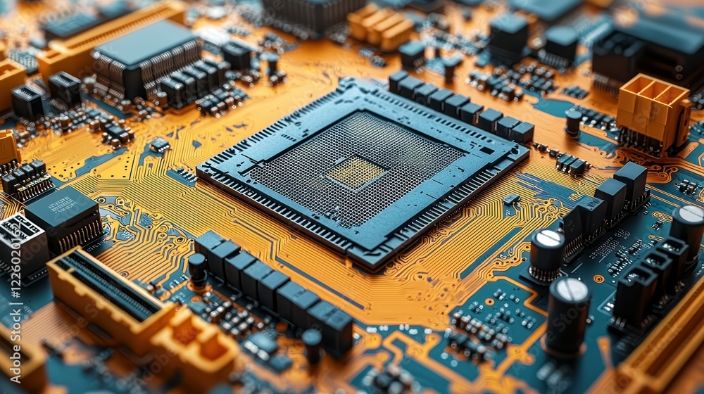 Close-up of a Computer Motherboard with CPU Close-up of a Computer Motherboard with CPU