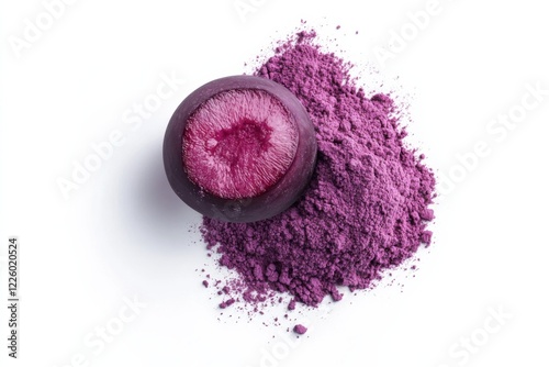Fresh kakadu plum powder, vibrant orange, isolated on white, nutritional supplement concept photo