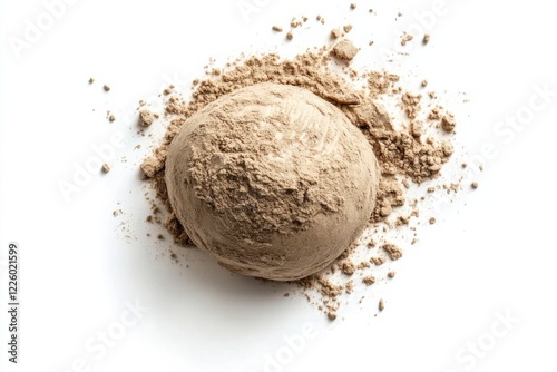 Fresh konjac root powder mound, minimalist style, white background, food ingredient or dietary supplement concept photo