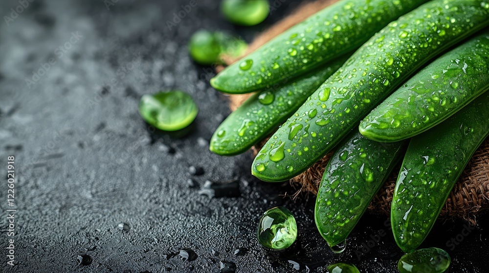 Fresh Green Sugar Snap Peas Water Droplets Fresh Green Sugar Snap Peas Water Droplets