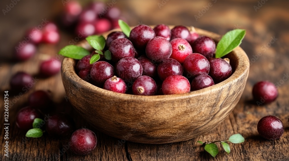 Cranberries in Wooden Bowl: A Rustic Still Life of Fresh, Red Berries Cranberries in Wooden Bowl: A Rustic Still Life of Fresh, Red Berries