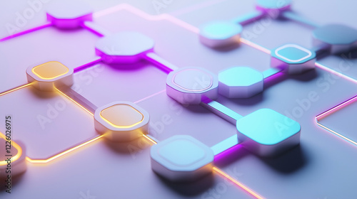 Abstract flowchart with glowing nodes and connections illustrating business process optimization and efficiency