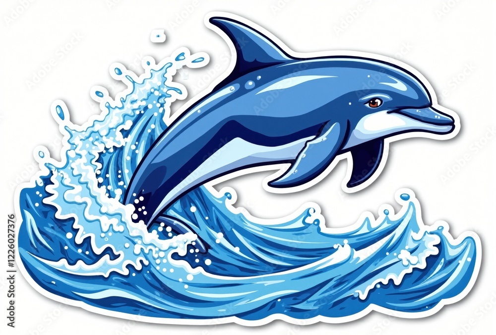 Fototapeta premium Stylized Dolphin Leaping from Ocean Wave