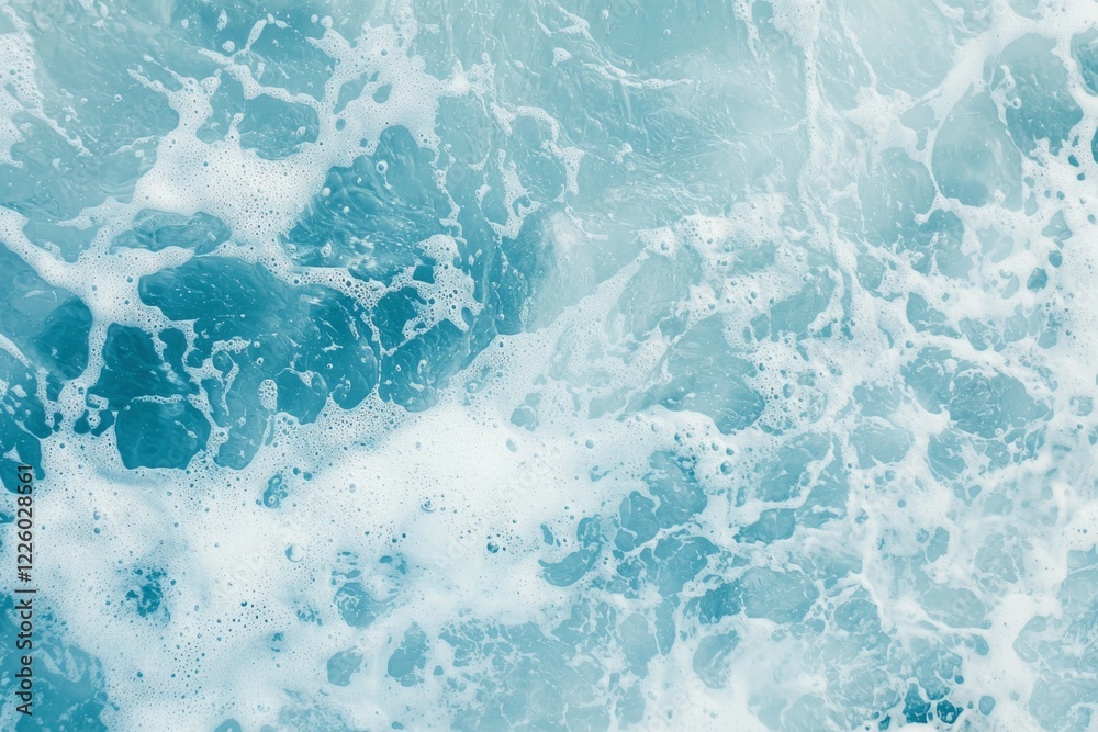 Fototapeta premium Gentle waves rolling across a turquoise ocean surface, creating white foam and offering a calming, peaceful backdrop that evokes tranquility and serenity in nature