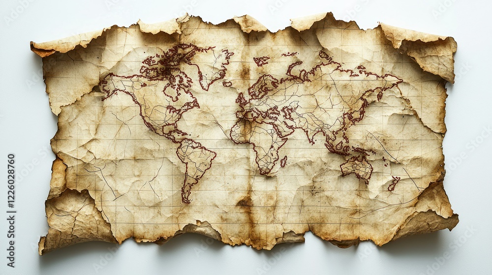 Fototapeta premium Ancient world map, parchment, studio, travel, adventure