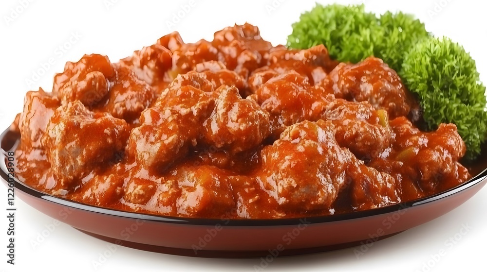 Delicious Beef Stew in Rich Tomato Sauce, Close-up Food Photography Delicious Beef Stew in Rich Tomato Sauce, Close-up Food Photography