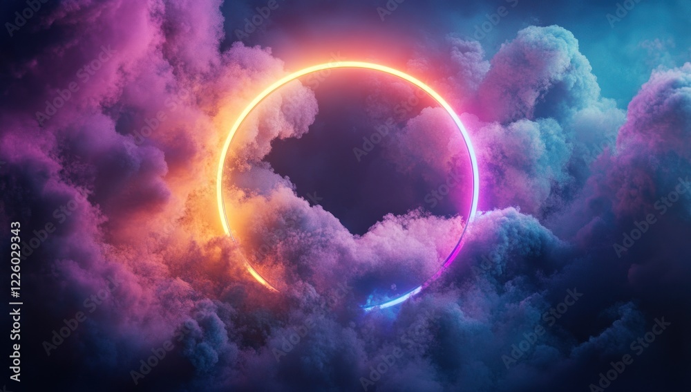 Neon Circle in a Dreamy Cloudscape: A Surreal Digital Artwork Neon Circle in a Dreamy Cloudscape: A Surreal Digital Artwork