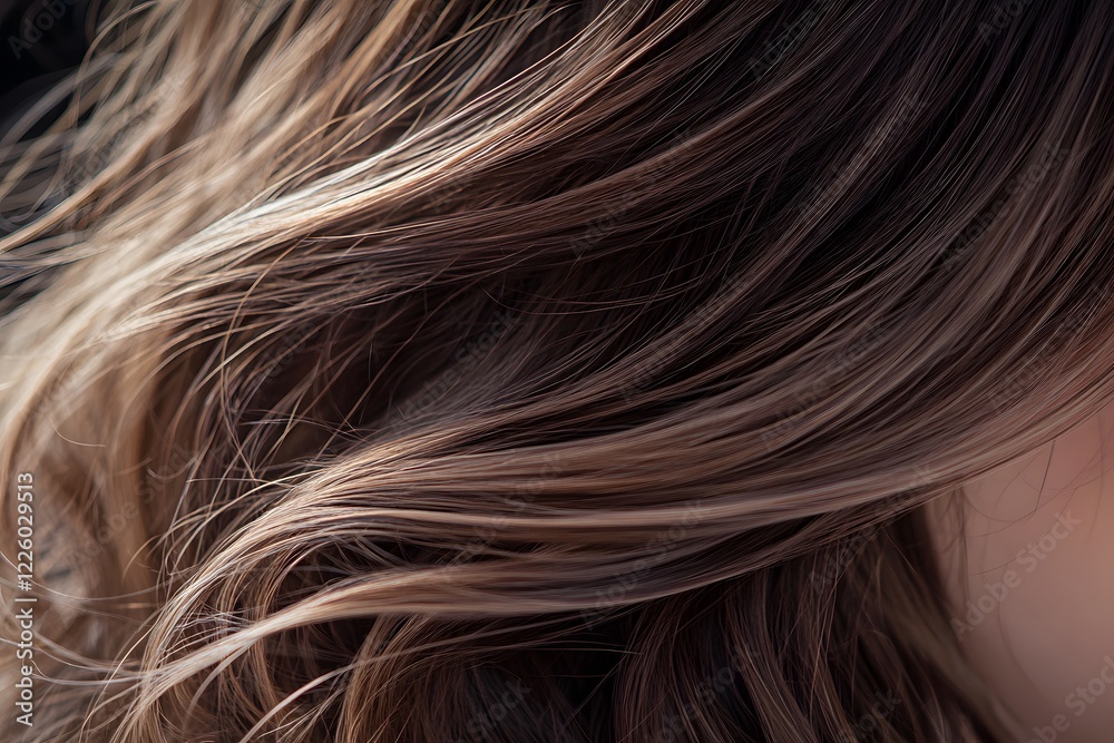Naklejka premium Closeup Shiny Brown Wavy Hair Texture Background