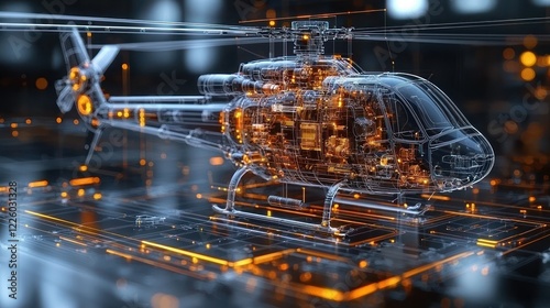 Transparent Helicopter 3D Model: Engineering Design Visualization