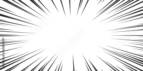 Comic radial explosion lines with speed effect for comic books. Superhero action, explosion background, manga speed frame, vector illustration
