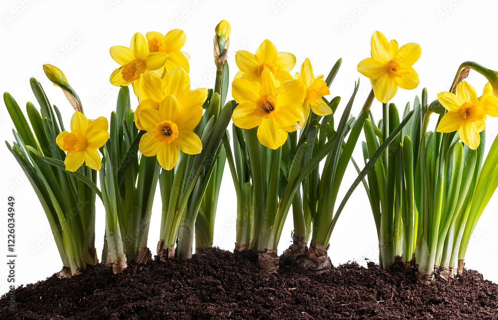 easter yellow daffodils growing from soil isolated easter yellow daffodils growing from soil isolated