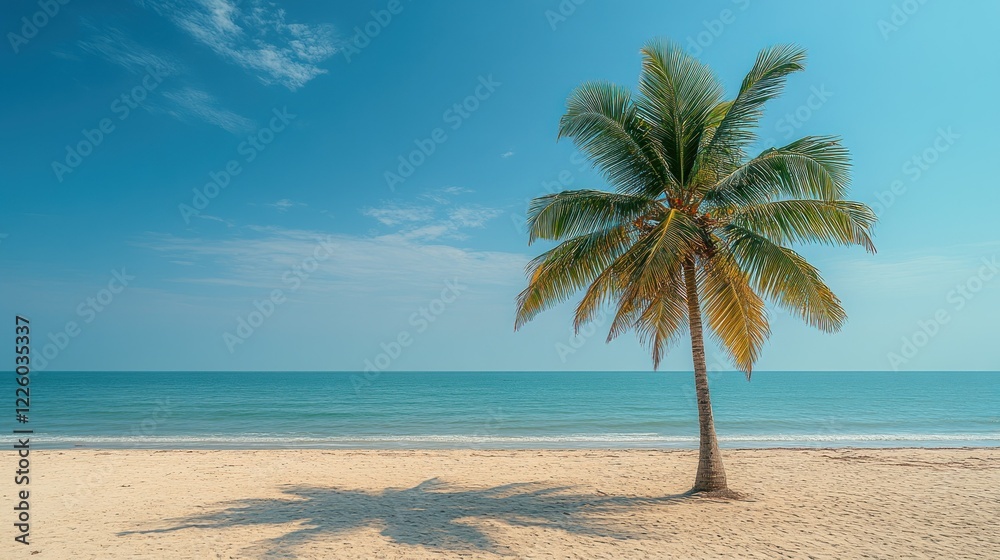 Obraz premium Serene Tropical Beach with Lone Palm Tree