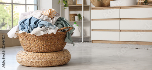 Wicker basket full of dirty...