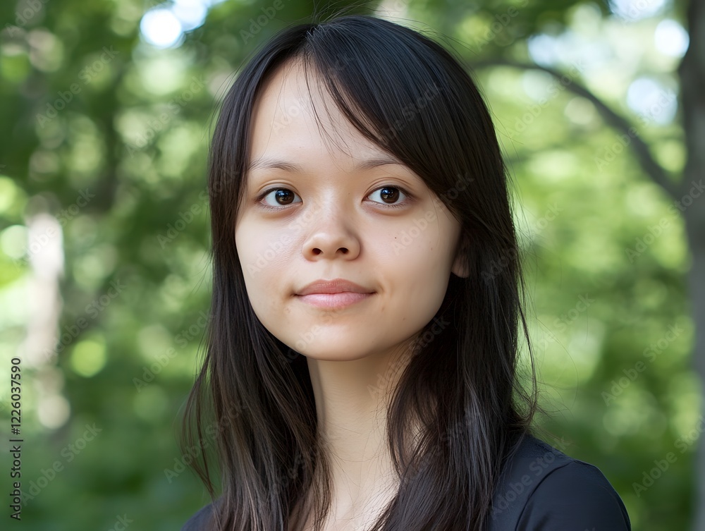 Portrait of a Young Asian Woman with Long Black Hair Outdoors Portrait of a Young Asian Woman with Long Black Hair Outdoors
