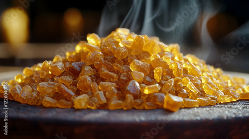 Wallpaper Mural Steaming brown sugar crystals on wooden board, dark background, food photography, ingredient Torontodigital.ca