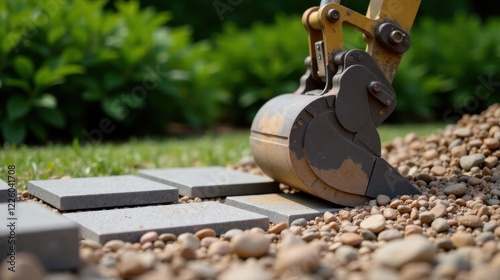 Wallpaper Mural Excavator Bucket Placing Paving Stones on Gravel Base for Outdoor Patio Construction Torontodigital.ca