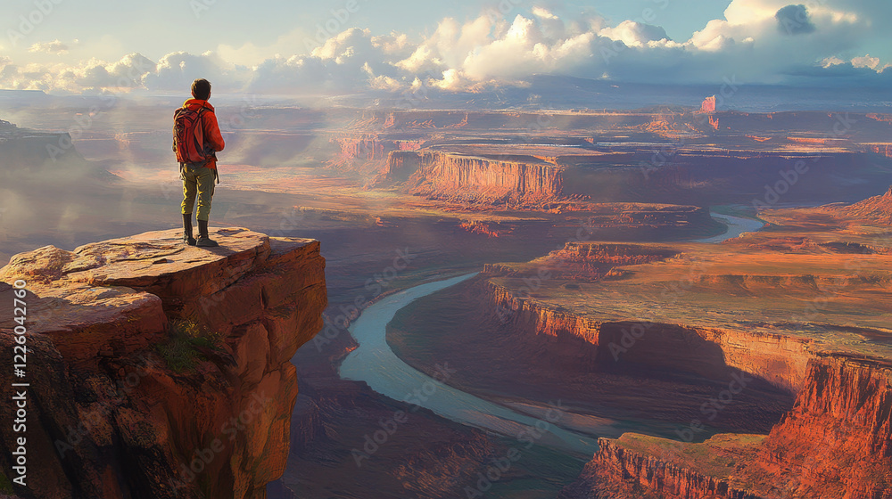 Fototapeta premium On the Edge of Wonder: A Hiker’s View of the Majestic Landscape