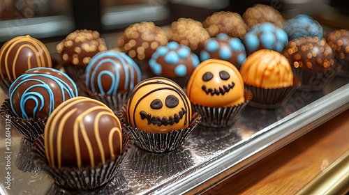 Assorted Chocolate Truffles Halloween Treats Displayed photo