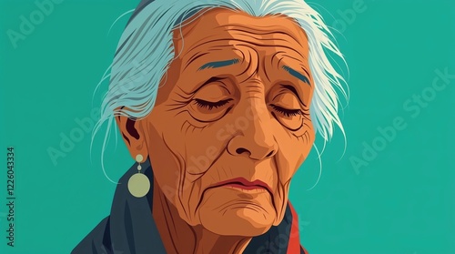 Elderly woman meditating with eyes closed