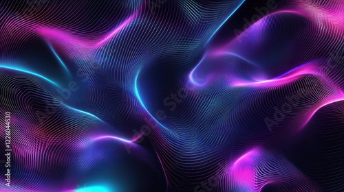 Abstract vibrant glowing lines creating fluid patterns with purple and blue hues