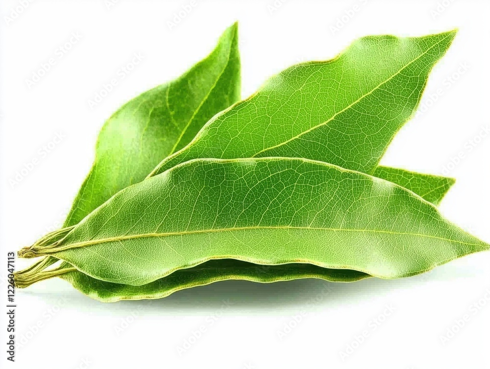Fototapeta premium Fresh bay leaves showcasing vibrant green color and texture
