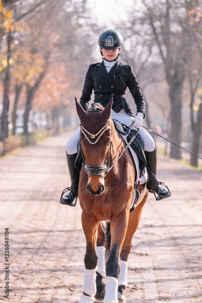 Elegant rider and horse showcase classical dressage precision Elegant rider and horse showcase classical dressage precision