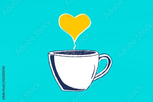 Charming coffee cup with heart shaped steam illustration