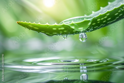 Aloe vera leaf releasing essential oil into pure water