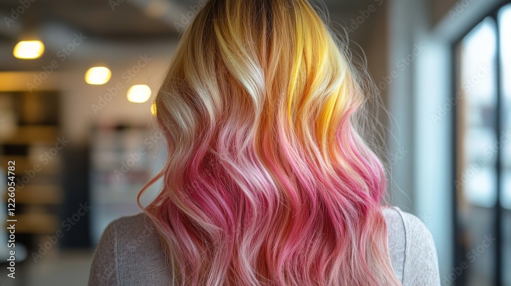 Wavy Pink Yellow Blonde Hair Style Wavy Pink Yellow Blonde Hair Style