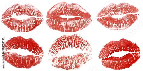 Set of Red Lipstick Kiss Prints - Romantic and Stylish Illustration