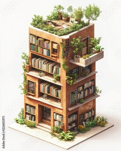 Enchanted Bookstore Building: A Verdant Haven of Literary Delight. photo