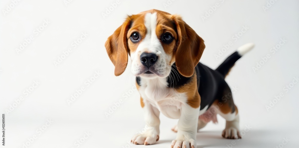 Elegant beagle, glossy coat, white background, beagle, happy Elegant beagle, glossy coat, white background, beagle, happy