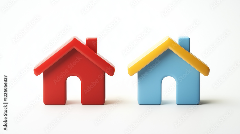 3d red and blue houses on white background 3d red and blue houses on white background