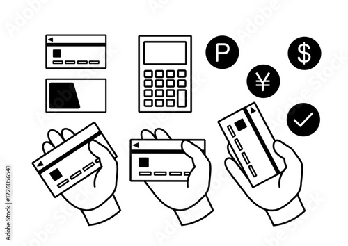 クレジットカード決済の線画イラスト