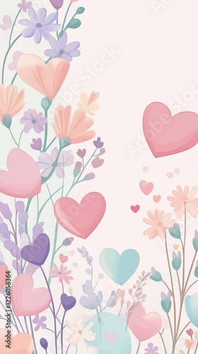 Pastel hearts flowers mobile wallpaper design