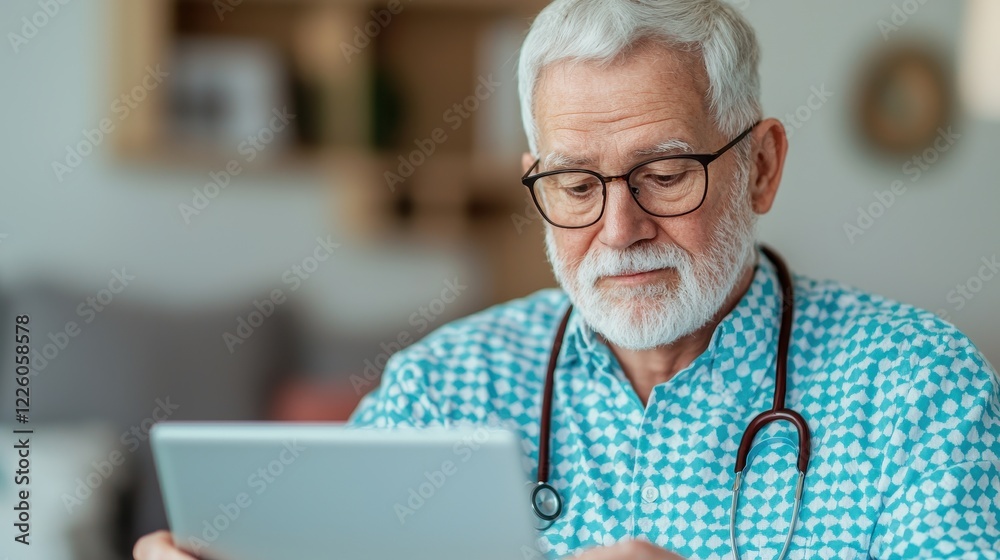 Elderly Male Doctor Using Tablet in Modern Healthcare Setting Elderly Male Doctor Using Tablet in Modern Healthcare Setting