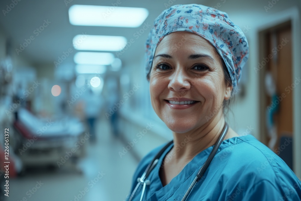 Portrait of a smiling middle aged Hispanic doctor in hospital Portrait of a smiling middle aged Hispanic doctor in hospital