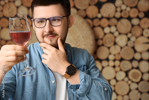 Young sommelier with glass ...