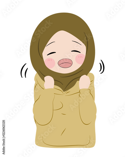 Cartoon Woman in Hijab Expressing Anxiety