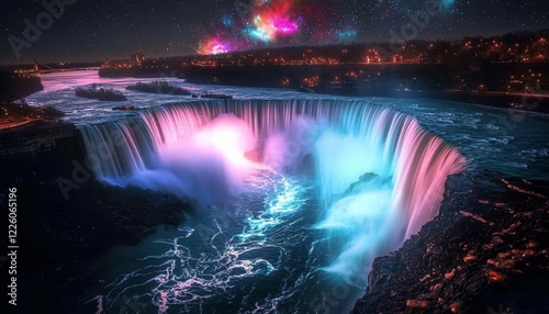 Stunning Nighttime Display: Niagara Falls Meets the Cosmos photo