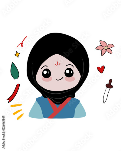 Muslim Girl Cartoon with Hijab and Cultural Accessories