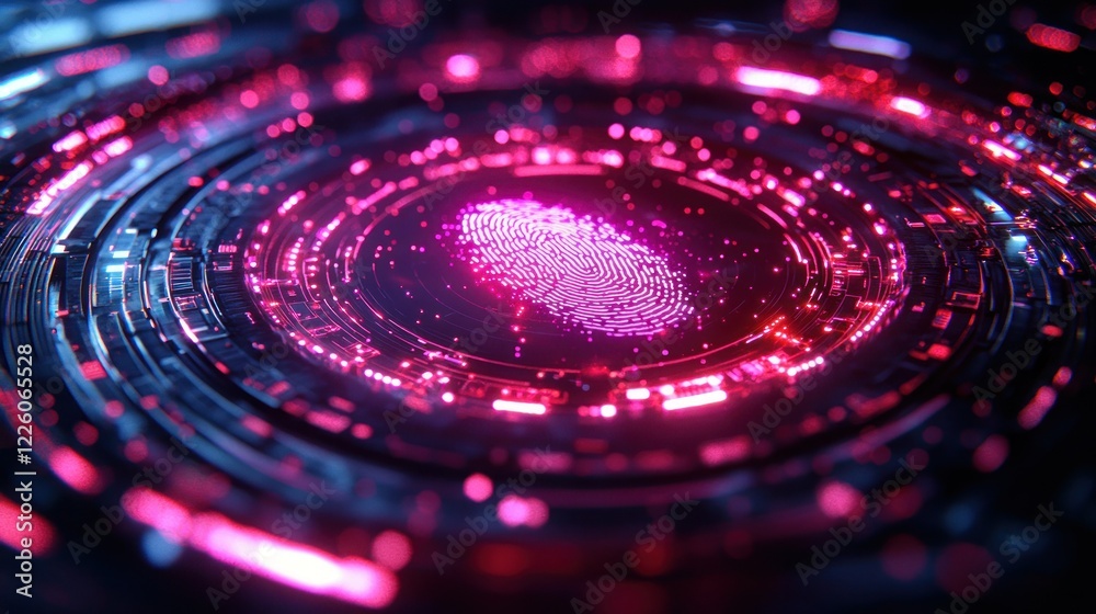Digital Fingerprint Scan, Futuristic Interface, Security System Digital Fingerprint Scan, Futuristic Interface, Security System
